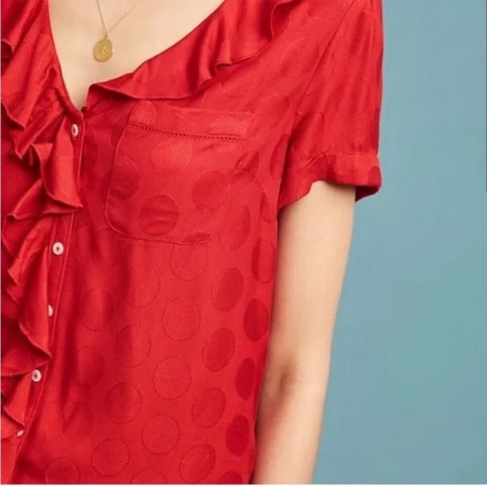 Maeve by Anthropologie Jojo Ruffled Button Down Blouse - Picture 2 of 6